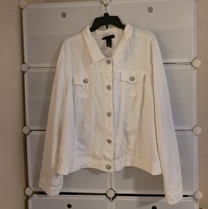 Lane Bryant Women White Denim Jacket Stretched Cropped Plus Size 28